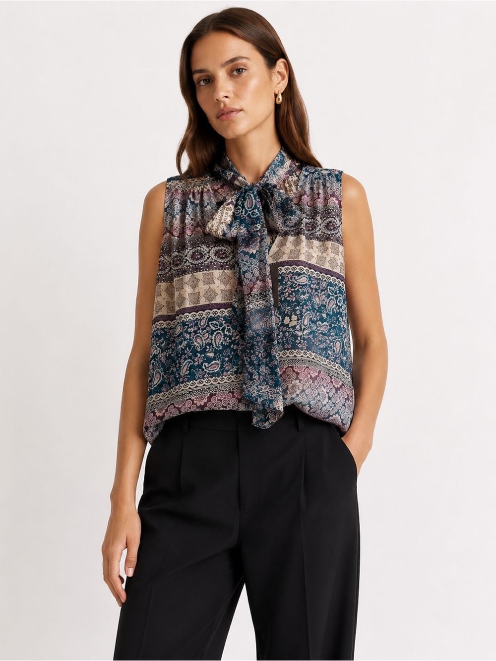 NWT | Reformation | Nicolette Sleeveless Neck-Tie Blouse | Pink/Blue | L